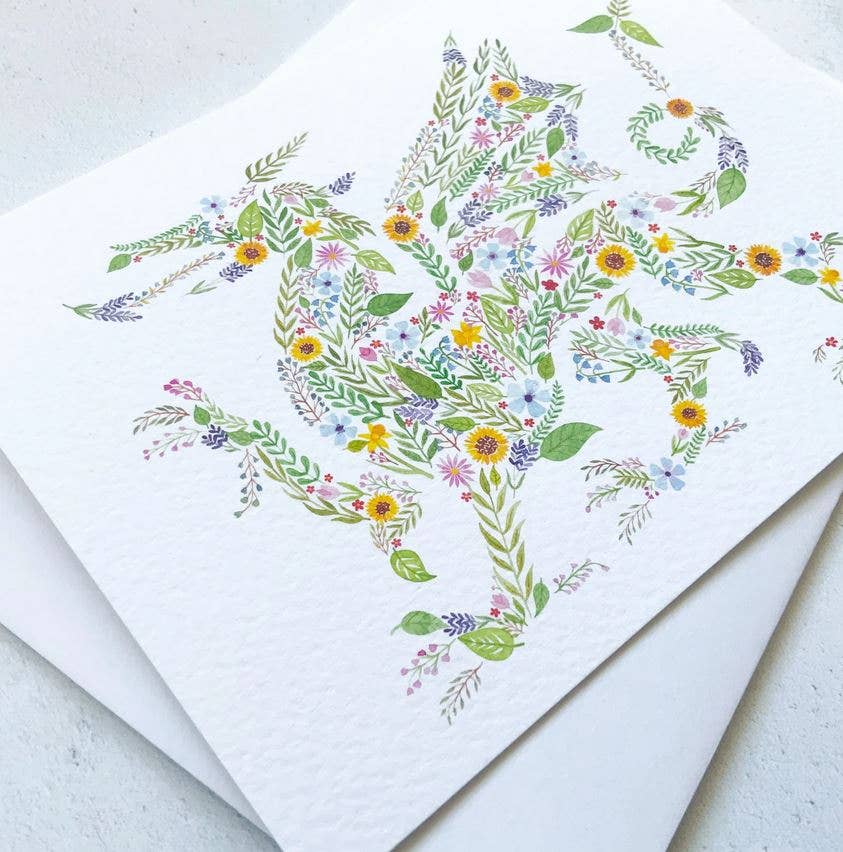 Eleri Haf Designs - Floral Welsh Dragon Greeting Card