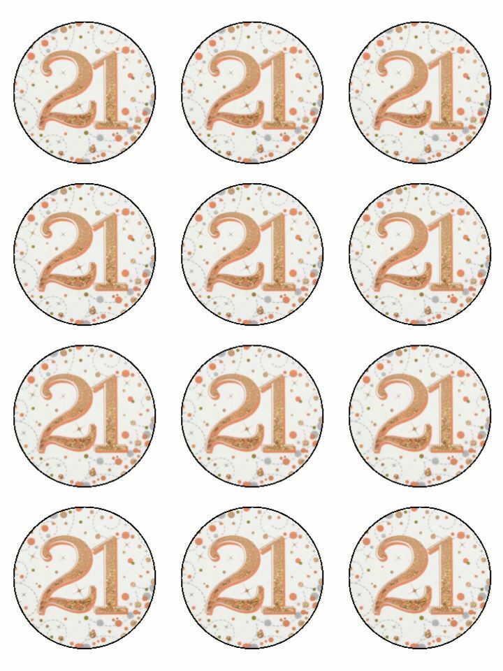 21st 21 Birthday twenty one age Edible Printed Cupcake Toppers Icing Sheet of 12 Toppers