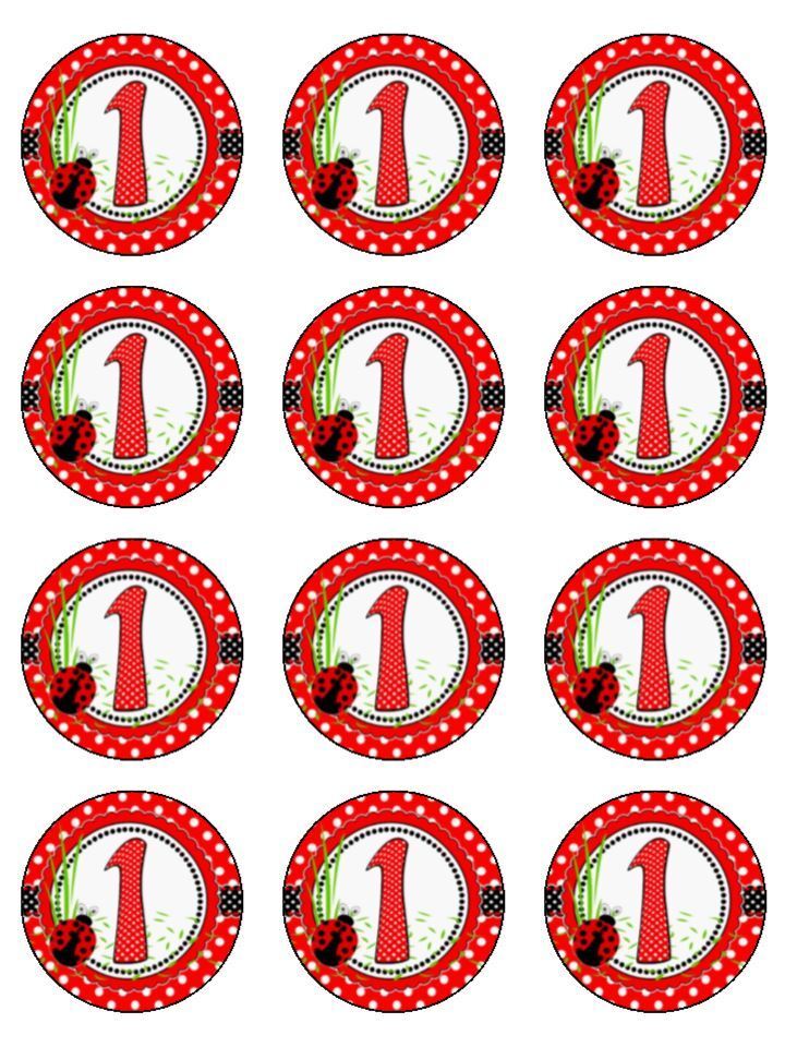 1st Birthday ladybird red edible printed Cupcake Toppers Icing Sheet of 12 Toppers