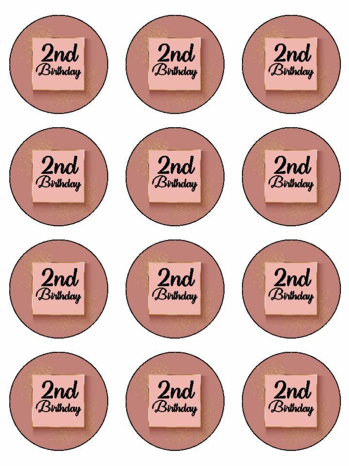 2nd Birthday Age 2 Rose Gold edible printed Cupcake Toppers Icing Sheet of 12 Toppers