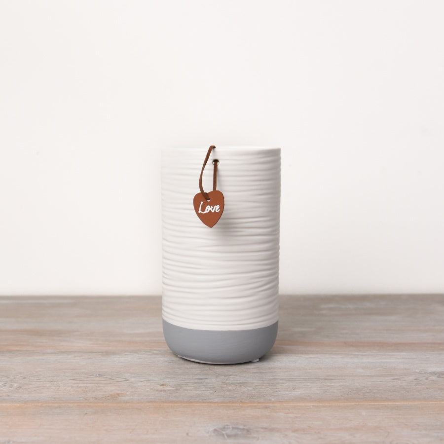 White and Grey Decorative Vase with Love Tag Detail