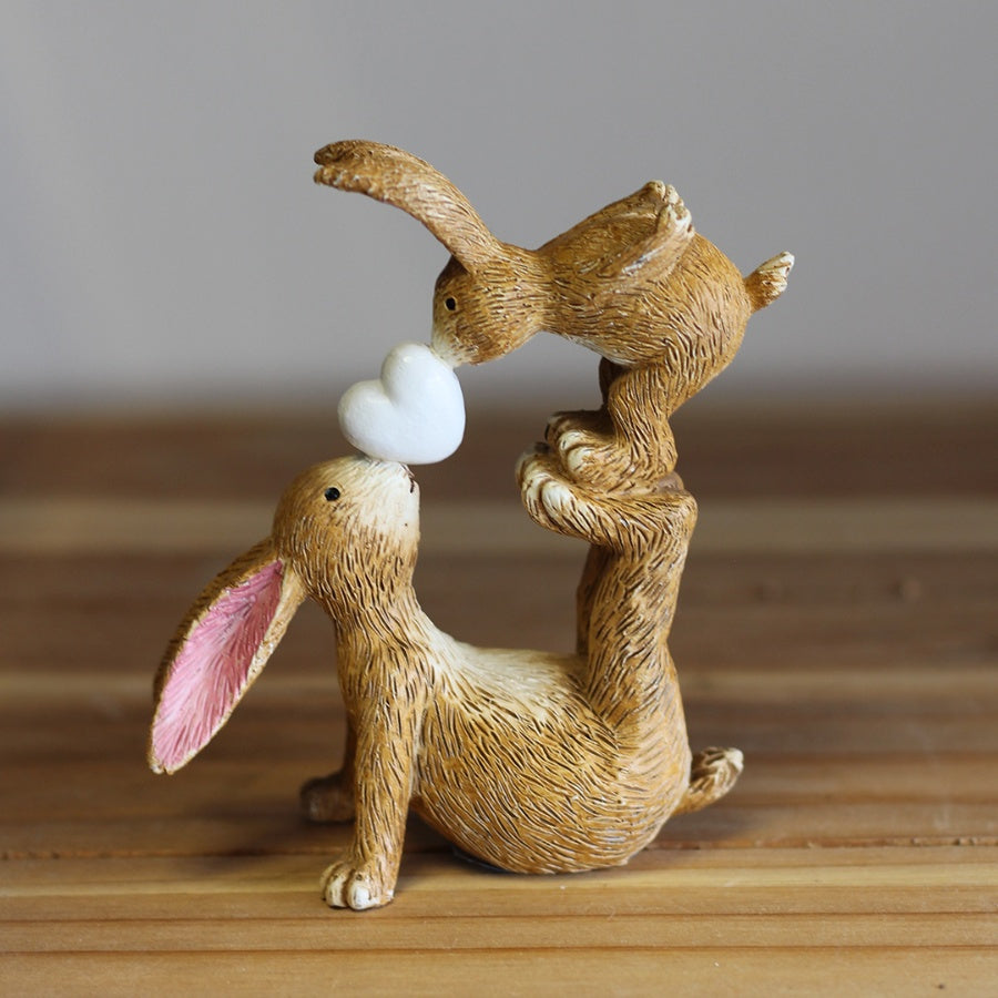 Kissing Bunnies with Heart Decorative Figure