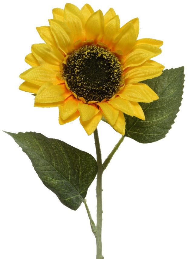 Yellow Sunflower Artificial Floral Flower Stem with Leaves