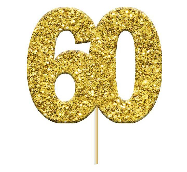 Pack of 12 - Glitter Gold Age 60 60th Cake / Cupcake Pic Decorations