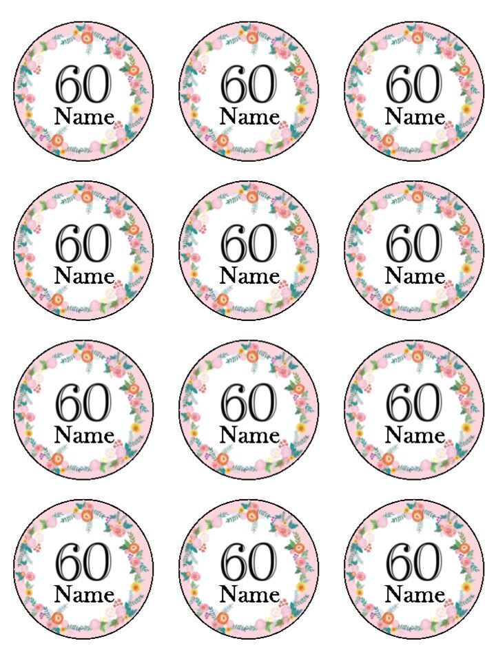 60th Birthday special age personalised Edible Printed Cupcake Toppers Icing Sheet of 12 toppers