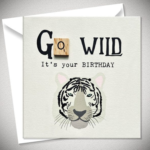 Go Wild It's Your Birthday Tiger Theme Scrabble Letter Greeting Card & Envelope
