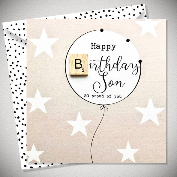 Happy Birthday So so Proud of You Scrabble Letter Greeting Card & Envelope