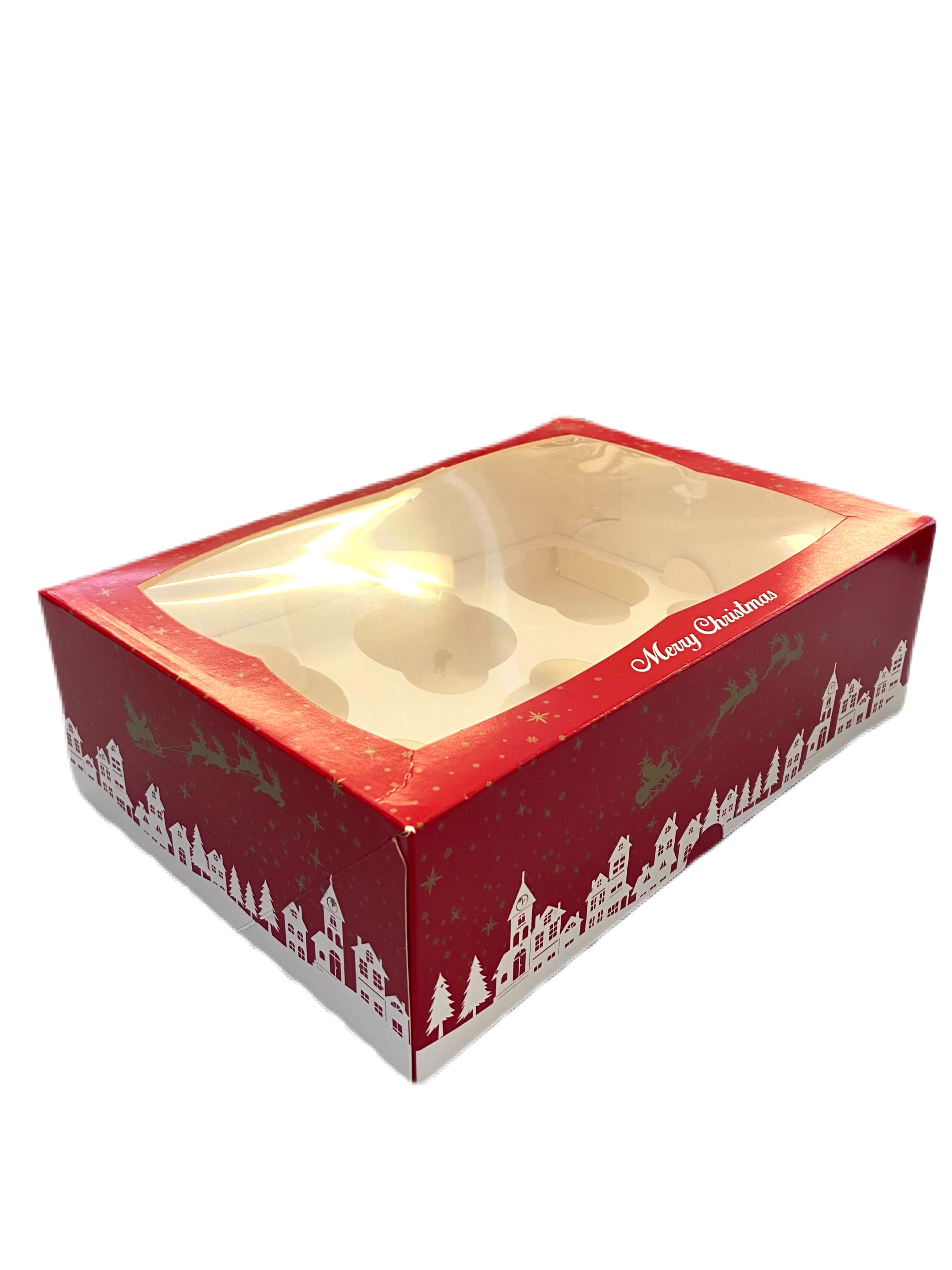 6 hole festive cupcake box, festive cupcake box, christmas cupcake box, merry Christmas cupcake box