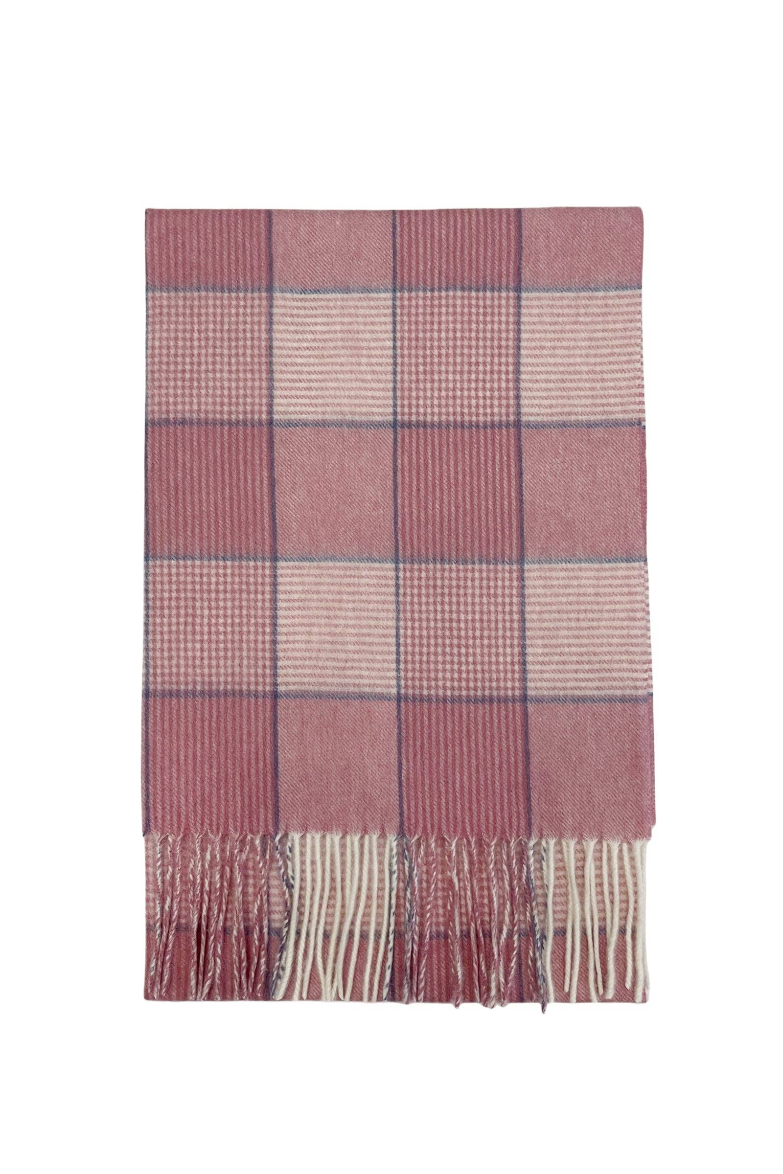 Houndstooth Pink Tone Check Wool Tassel Scarf