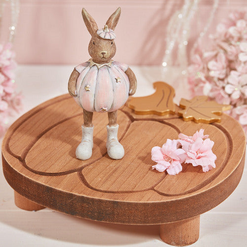 Decorative Standing Rabbit Figurine Wearing Pastel Pink Halloween Inspired Autumn Pumpkin Outfit