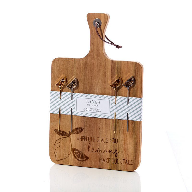 Acacia Wood Chopping Paddle Style Board with Metal Picks