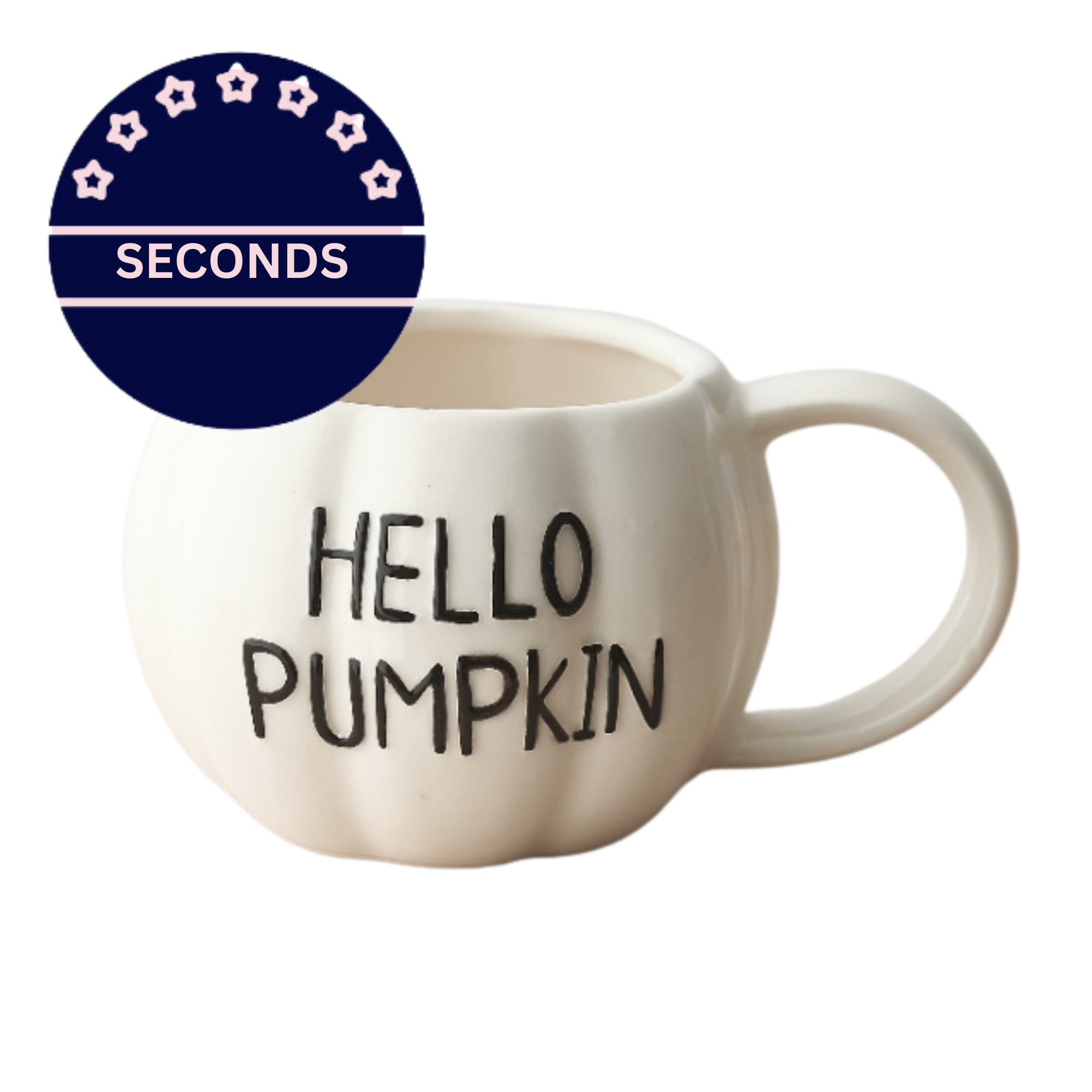 SECONDS - 'Hello Pumpkin' White Pumpkin Shaped Autumn Halloween Mug