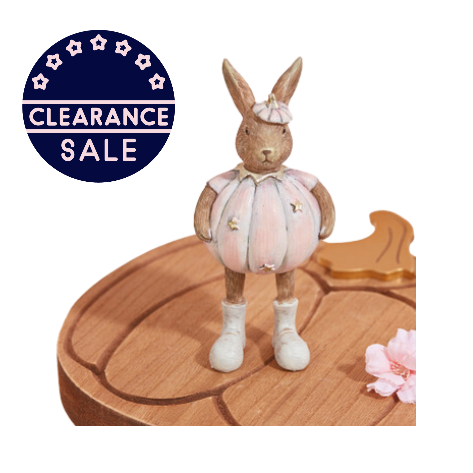 Decorative Standing Rabbit Figurine Wearing Pastel Pink Halloween Inspired Autumn Pumpkin Outfit