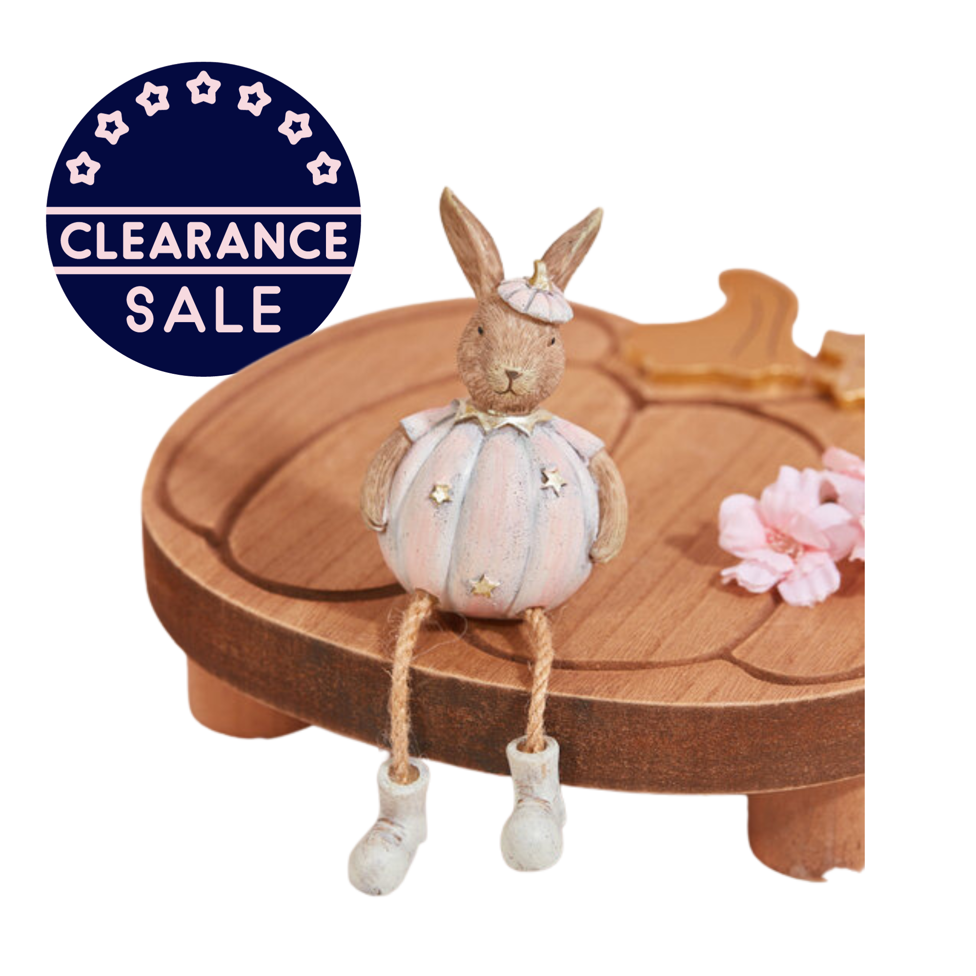 Decorative Shelf Sitting Rabbit Figurine Wearing Pastel Pink Halloween Inspired Autumn Pumpkin Outfit