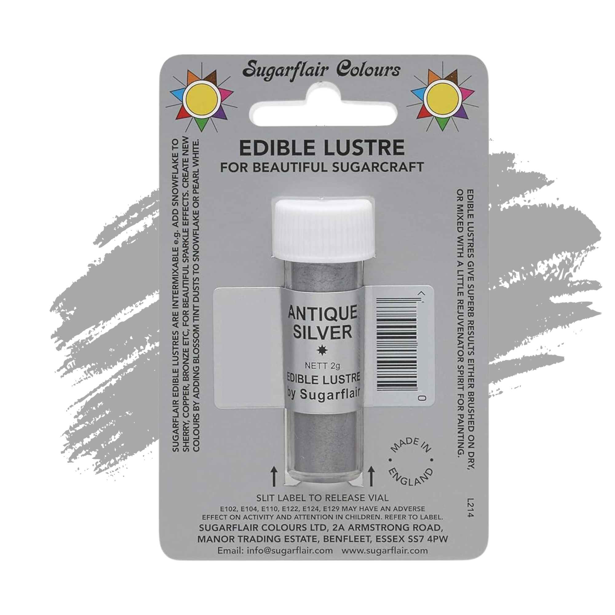 Sugarflair Edible Lustre Food Colour Dust - E171 FREE - Antique Silver