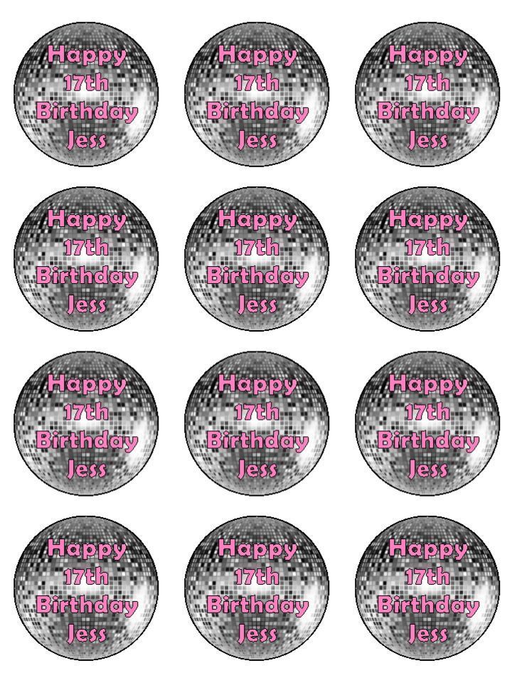 Disco ball silver ball  personalised Edible Printed Cupcake Toppers Icing Sheet of 12 toppers
