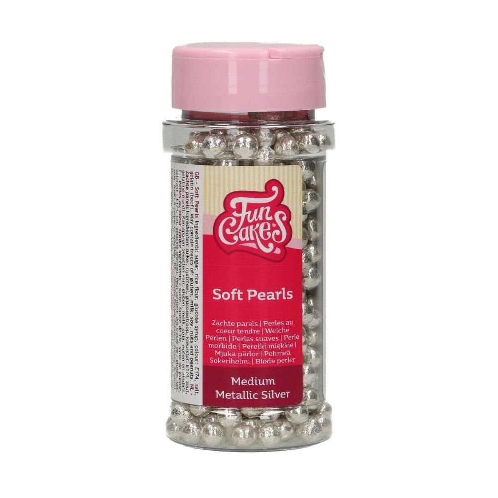 Funcakes Metallic Silver Medium Edible Balls Sprinkles Silver Pearls 55g