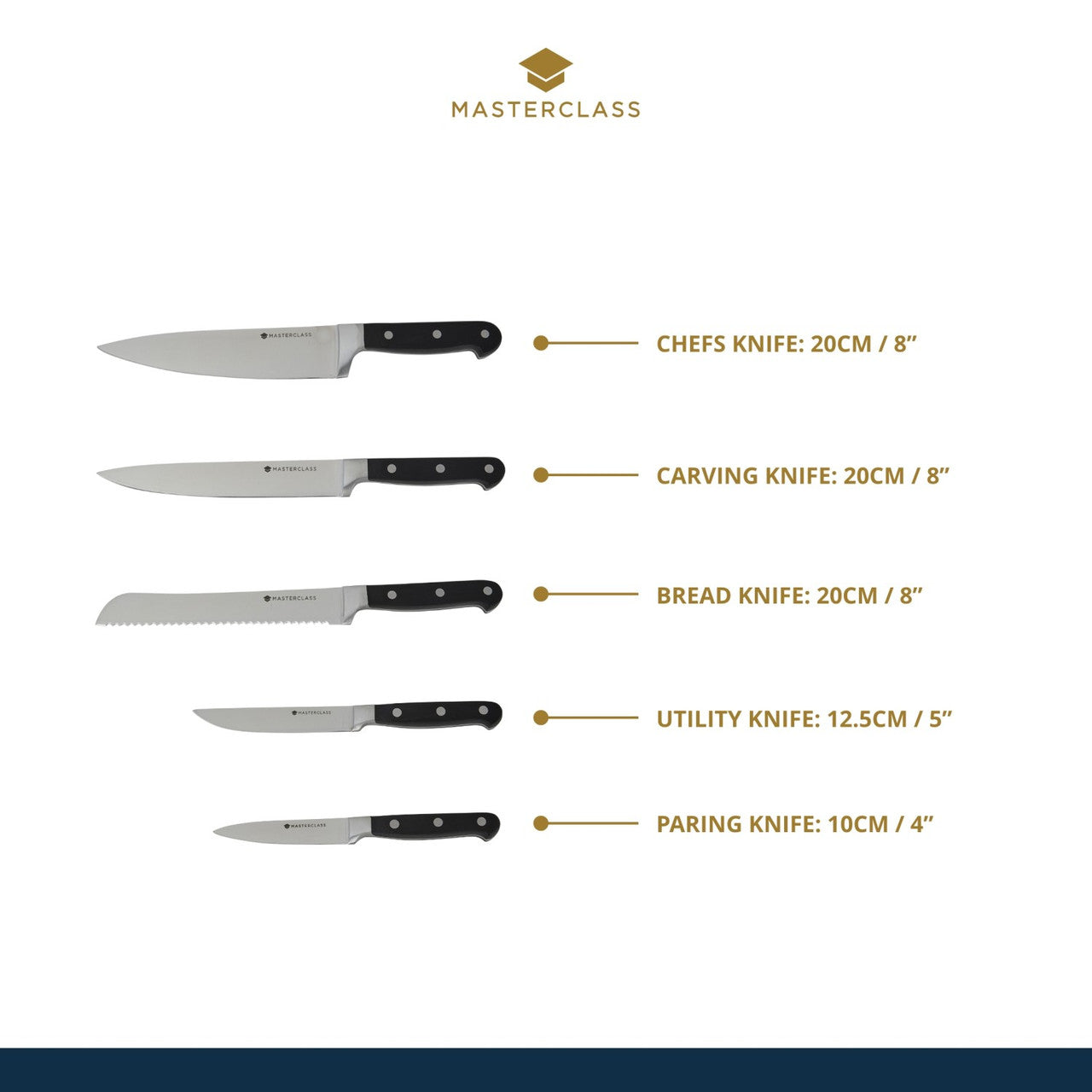 MasterClass Halo 5 Piece Knife Set with Oak Wood Storage Block