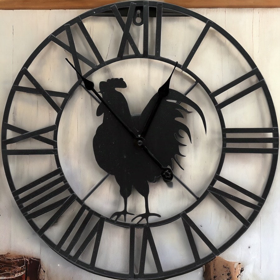 Metal Roman Numeral Wall Clock with Chicken Design