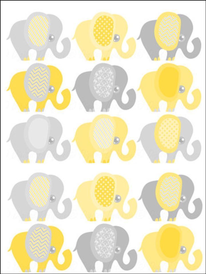 baby Elephants grey & yellow edible Printed Cake Decor Topper Icing Sheet  Toppers Decoration