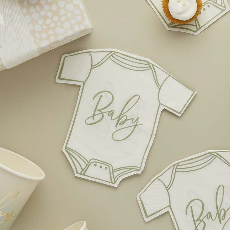 Baby Grow Shaped Paper Napkins - Neutral Sage - Pack of 16 