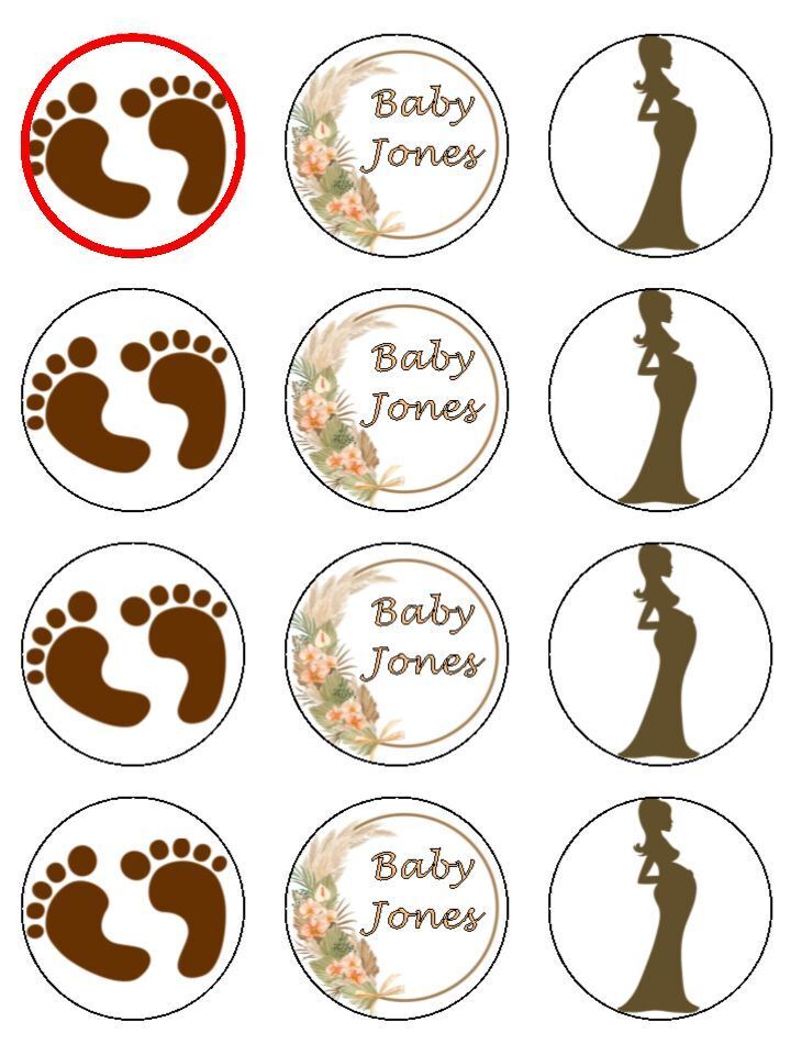 Babyshower gender neutral personalised Edible Printed Cupcake Toppers Icing Sheet of 12 Toppers