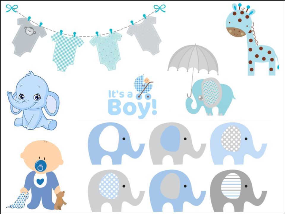 Baby boy baby shower blue elephants bunting edible Printed Cake Decor Topper Icing Sheet  Toppers Decoration