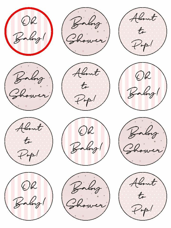 Baby Shower Oh Baby about to pop edible printed Cupcake Toppers Icing Sheet of 12 Toppers