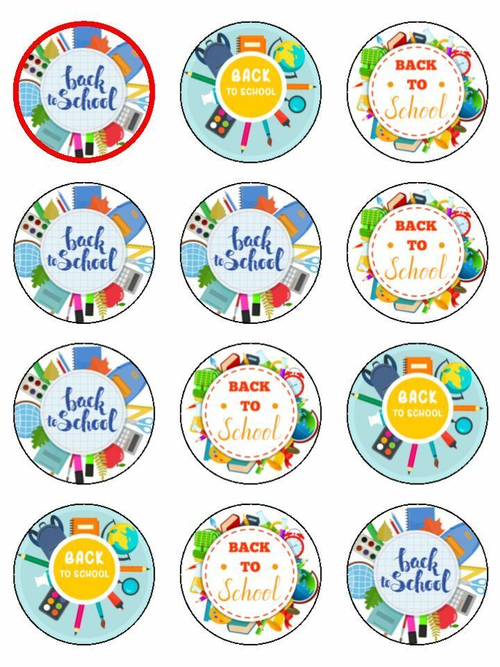 back to school primary school Edible Printed Cupcake Toppers Icing Sheet of 12 Toppers
