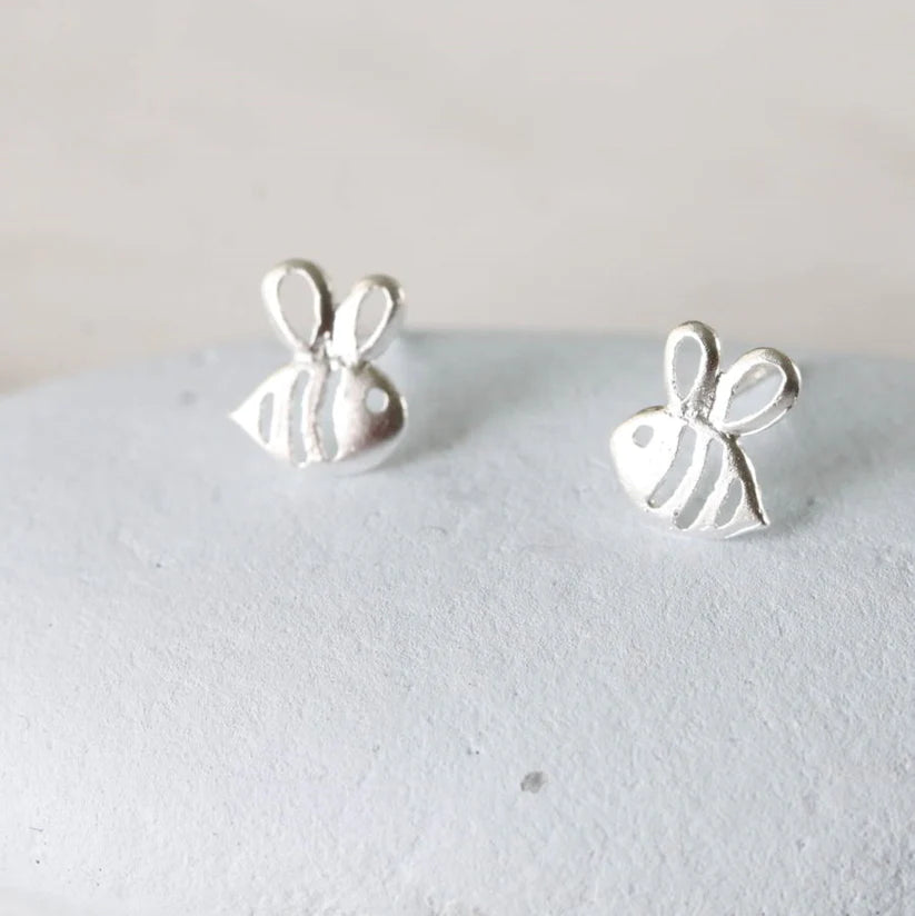 Bee you Bee Happy - Message in a Bottle - Bee Stud Earrings with Butterfly Back - Silver