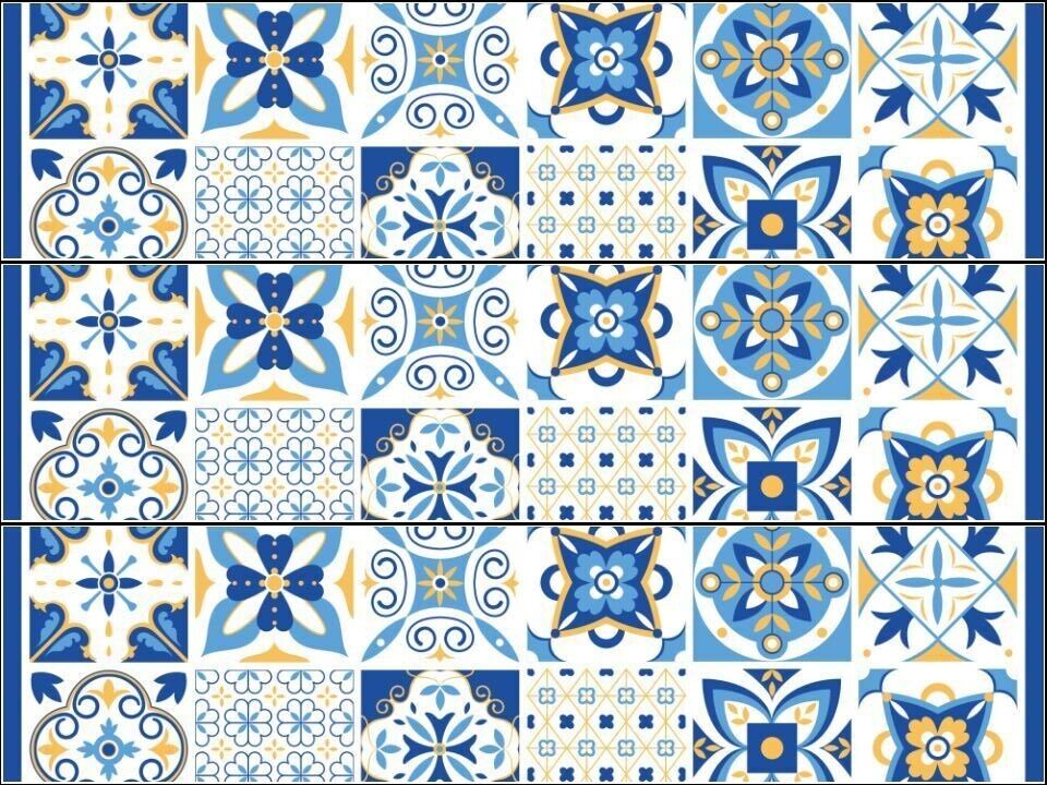 Mediterranean blue tiles patterned Ribbon Border Edible Printed Icing Sheet Cake Topper