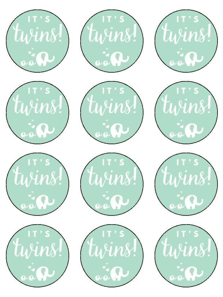 Its baby boy twins Edible Printed Cupcake Toppers Icing Sheet of 12 To
