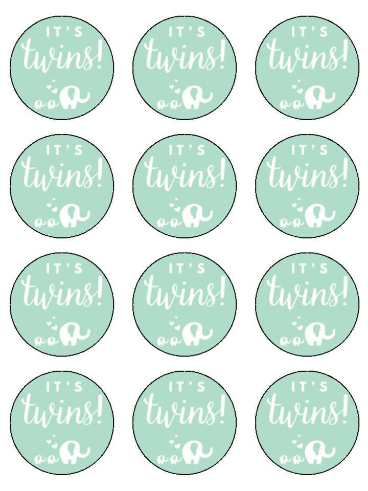 Its baby boy twins Edible Printed Cupcake Toppers Icing Sheet of 12 Toppers