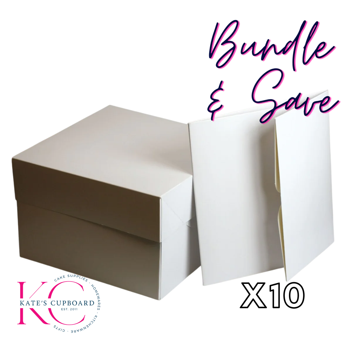 10 x White Cake Boxes and Lids Box Bundle 10" / 25cm