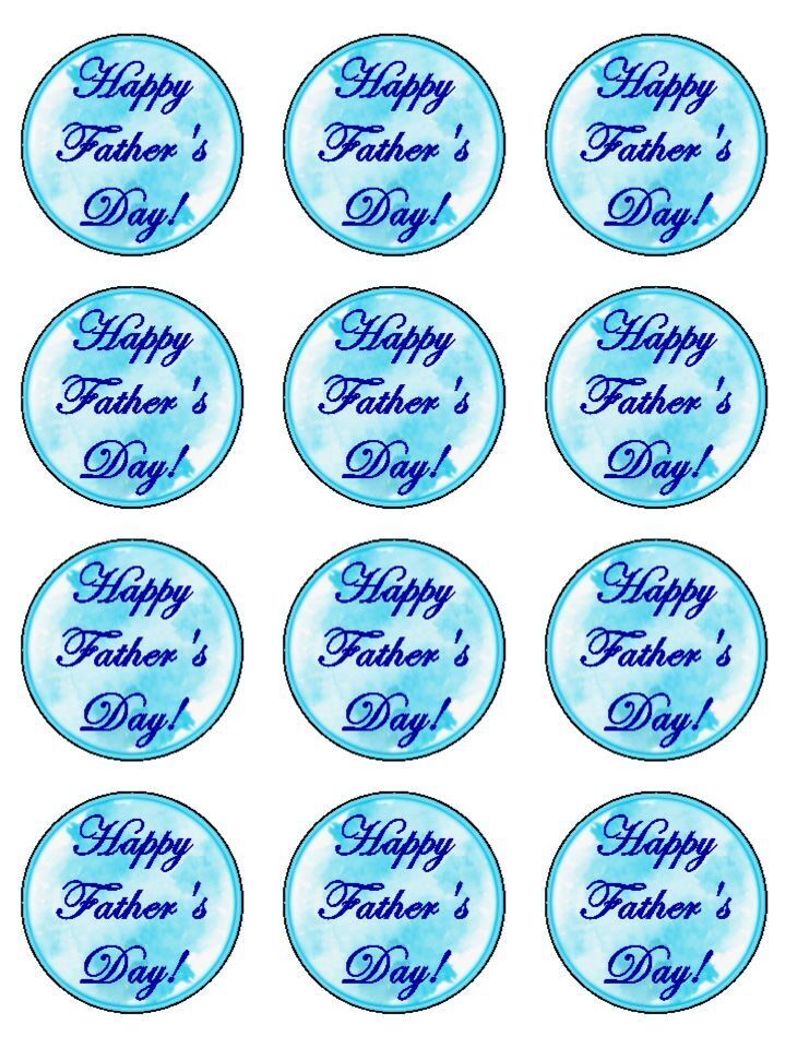 Happy Father's Day Blue Edible Printed Cupcake Toppers Icing Sheet of 12 Toppers