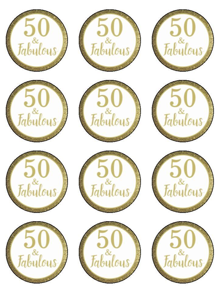 50 & Fabulous gold theme 50th Edible Printed Cupcake Toppers Icing She 50-fabulous-gold-theme-50th-edible-printed-cupcake-toppers-icing-she