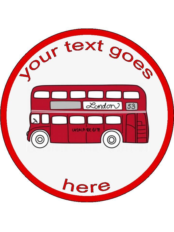 Red London Double Decker Bus  Personalised Edible Printed Cake Topper Round Icing Sheet