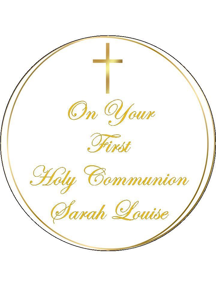 First Holy Communion Cross Personalised Edible Printed Cake Topper Round Icing Sheet