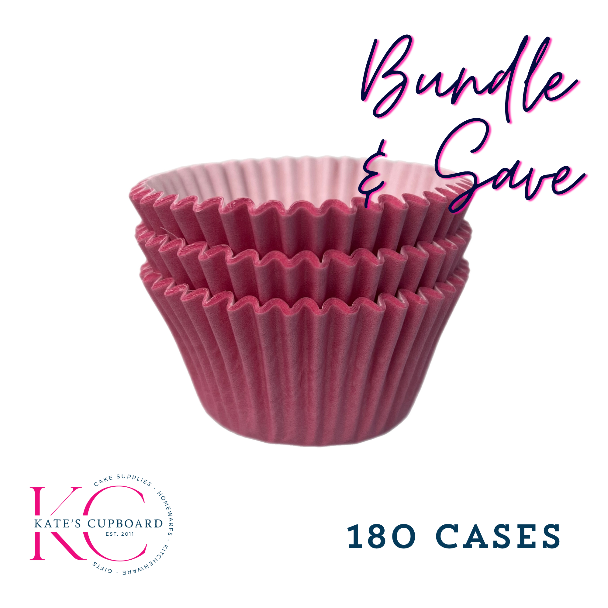 180 Paper Cupcake Baking Cases - Pink - Bulk Buy Bundle