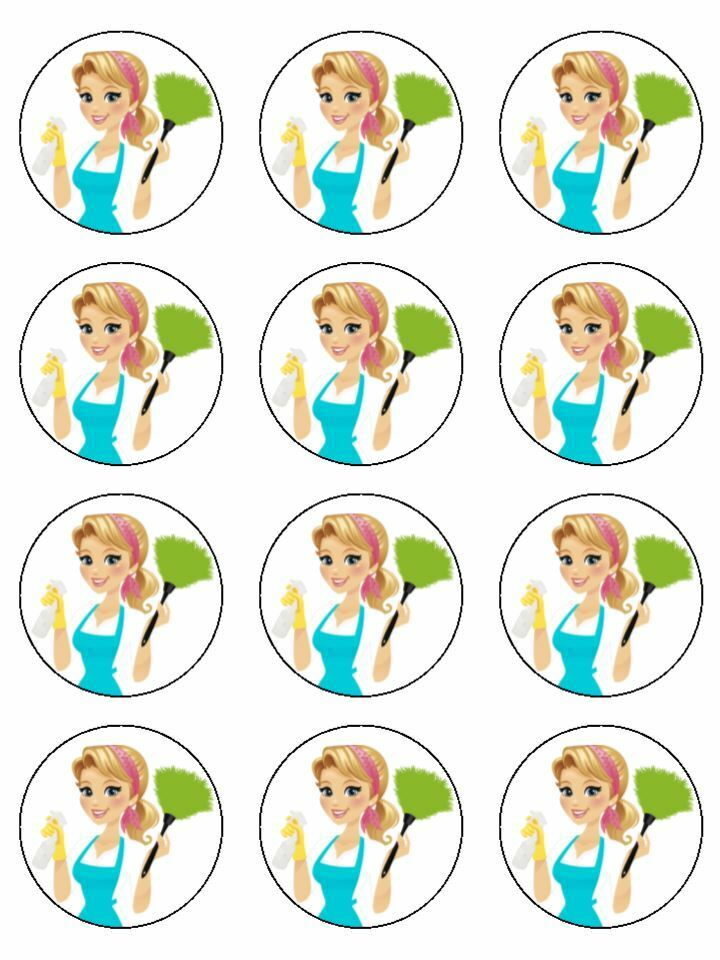 cleaning house cleaning cleaner job edible printed Cupcake Toppers Icing Sheet of 12 Toppers