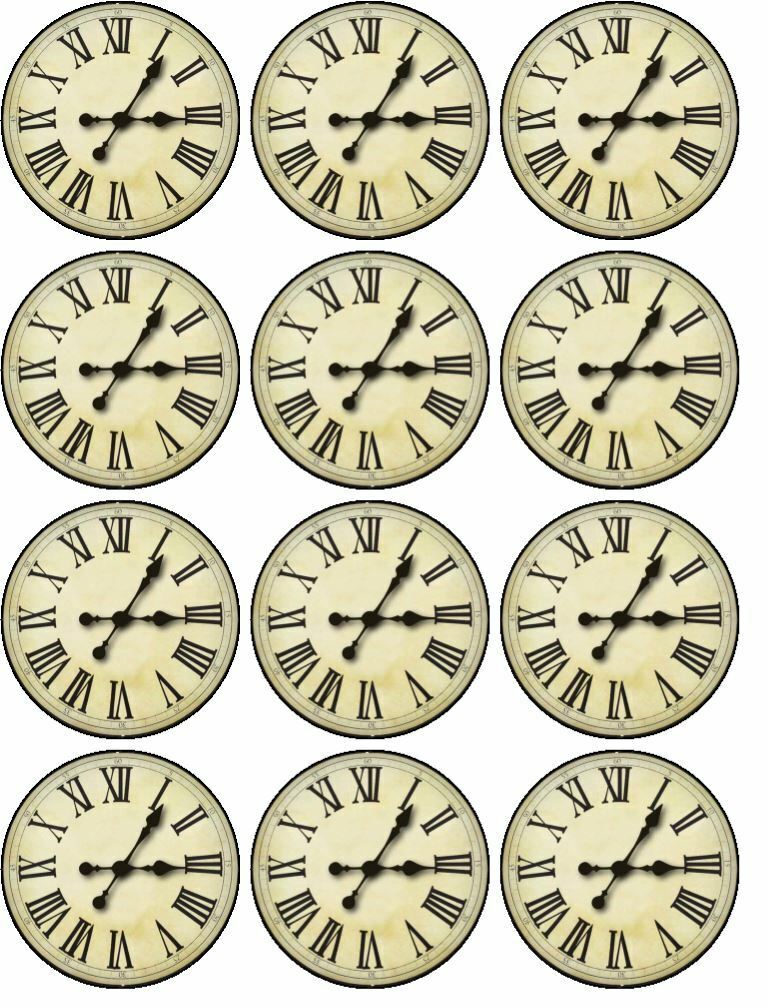 Clock vintage antique Edible Printed Cupcake Toppers Icing Sheet of 12 Toppers