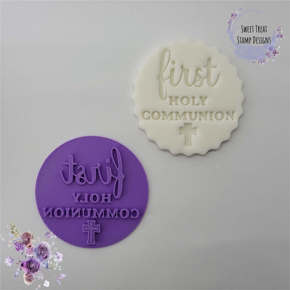 Sweet Treat Stamps First Holy Communion with Cross Cupcake & Cookie Embossing Fondant Stamp