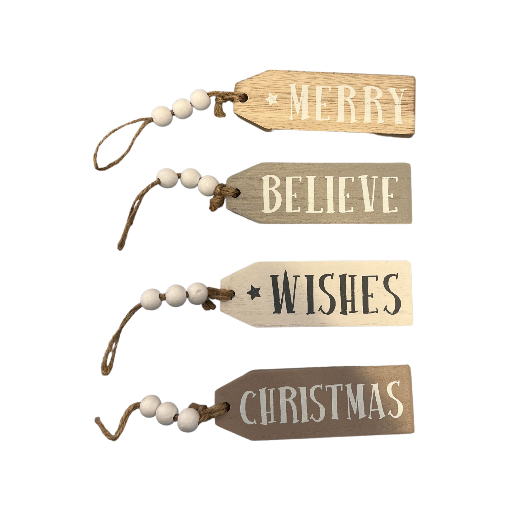 Wooden Decorative Festive Inspired Tag - Sold Singly - Choose from Merry, Believe, Christmas or Wishes