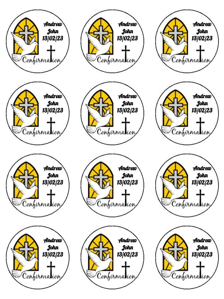 Confirmation day dove personalised Edible Printed Cupcake Toppers Icing Sheet of 12 toppers
