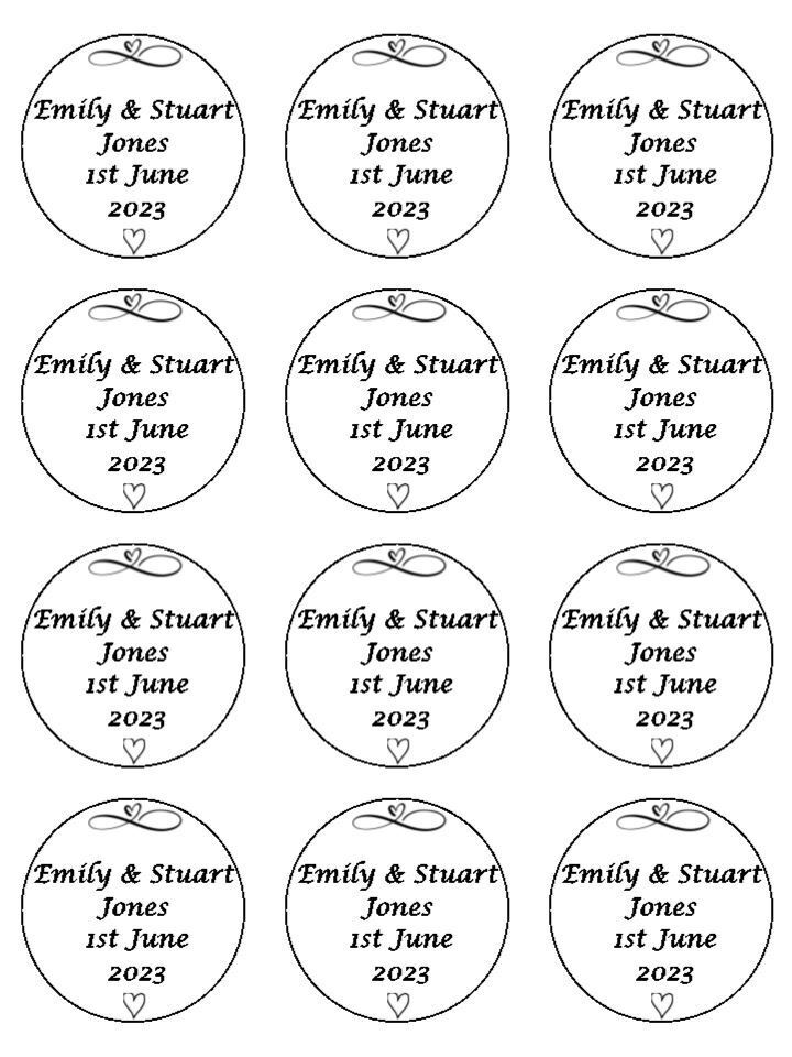 Wedding couple white  personalised Edible Printed Cupcake Toppers Icing Sheet of 12 toppers