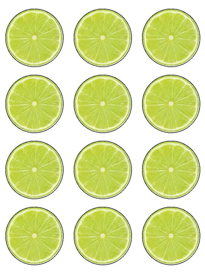 Lime green fruit slice Edible Printed Cupcake Toppers Icing Sheet of 12 Toppers