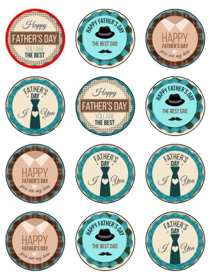 Best Dad Happy Father's Day Edible Printed Cupcake Toppers Icing Sheet of 12 Toppers
