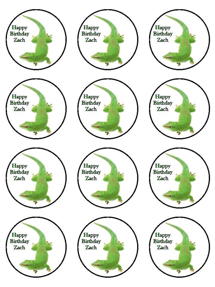 Gecko pet reptile animal personalised Edible Printed Cupcake Toppers Icing Sheet of 12 toppers