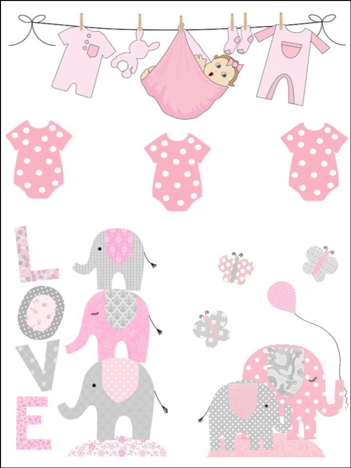 Babyshower girl pink grey elephants edible Printed Cake Decor Topper Icing Sheet  Toppers Decoration