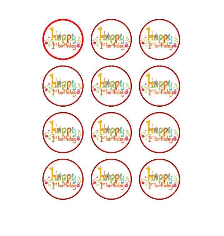 1st Birthday Cute Cupcake edible printed Cupcake Toppers Icing Sheet of 12 Toppers